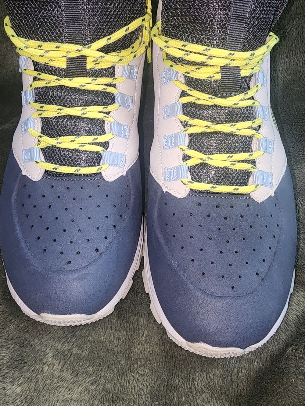RBX Women's Navy Blue and Cream High-Top Ankle Boots with Yellow Laces